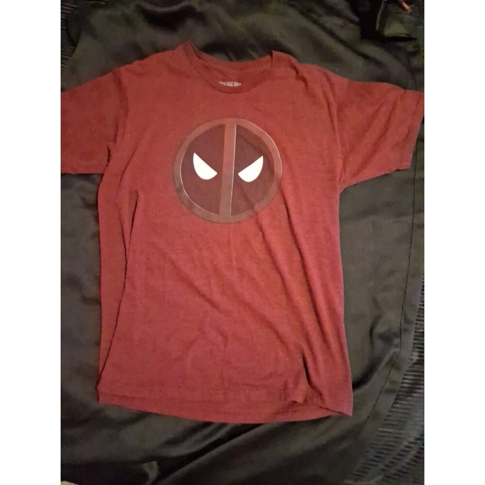 Marvel Deadpool Classic Mask Logo T Shirt Small S Heather Red Burgundy Comics